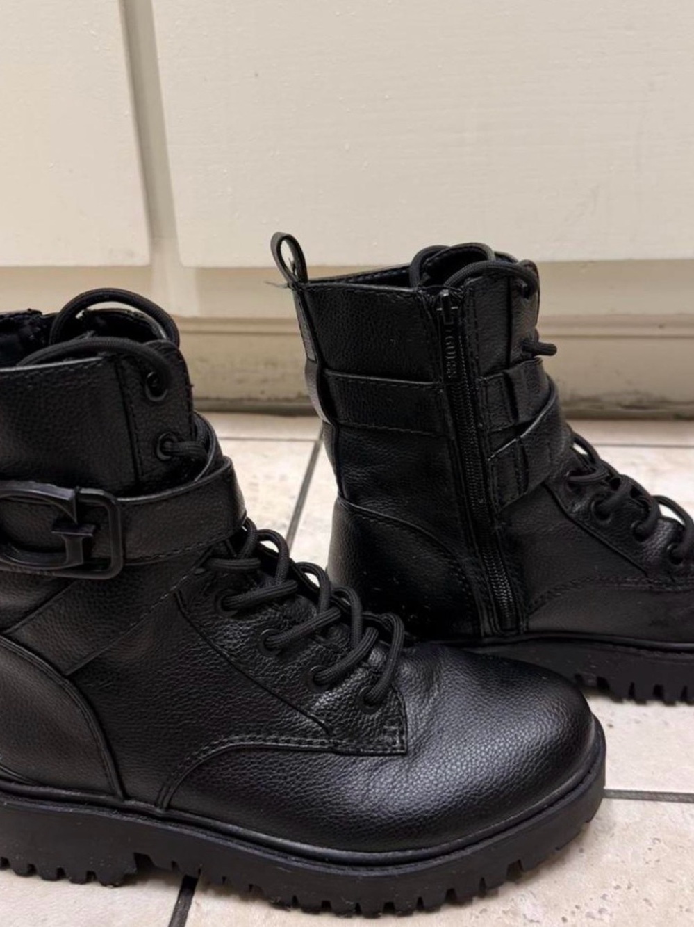 GUESS Black Tactical Lace-Up Boots with Side Zip